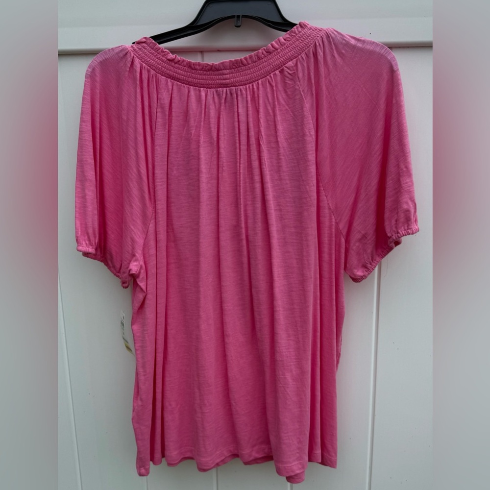 Style & Co Short Sleeve Top, Pink W/Embroidered Floral Pattern On Front.  3X NWT - Picture 3 of 6